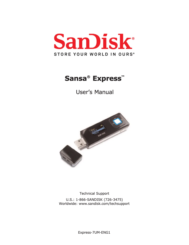 First page image of the manual for Sansa Express