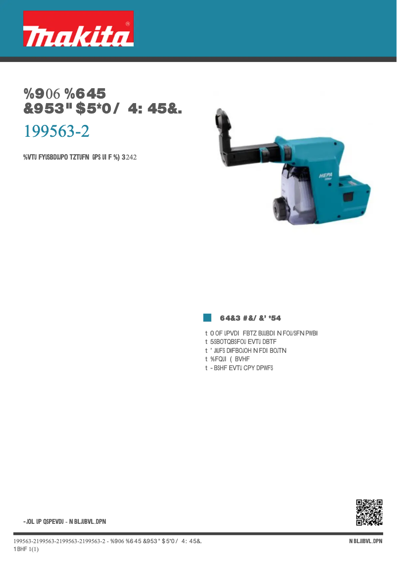 Page 1 of the manual Technical Sheet Makita 199563-2