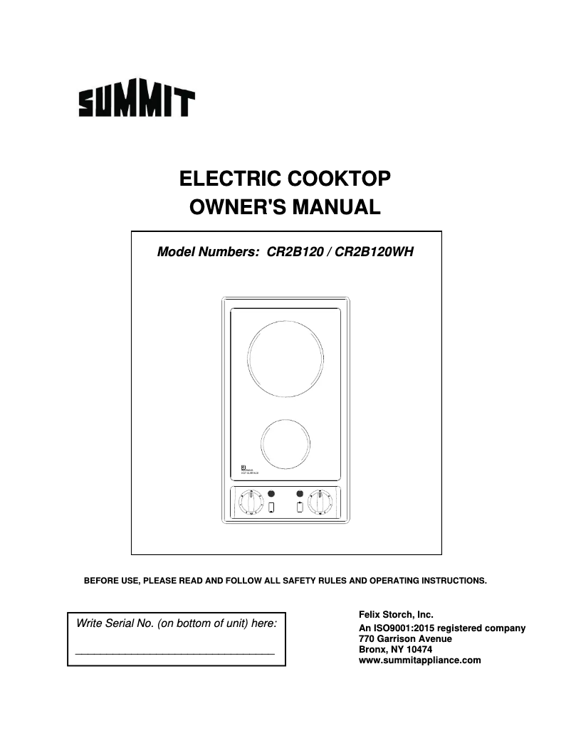 Page 1 of the manual Use and Maintenance Manual Summit CR2B120
