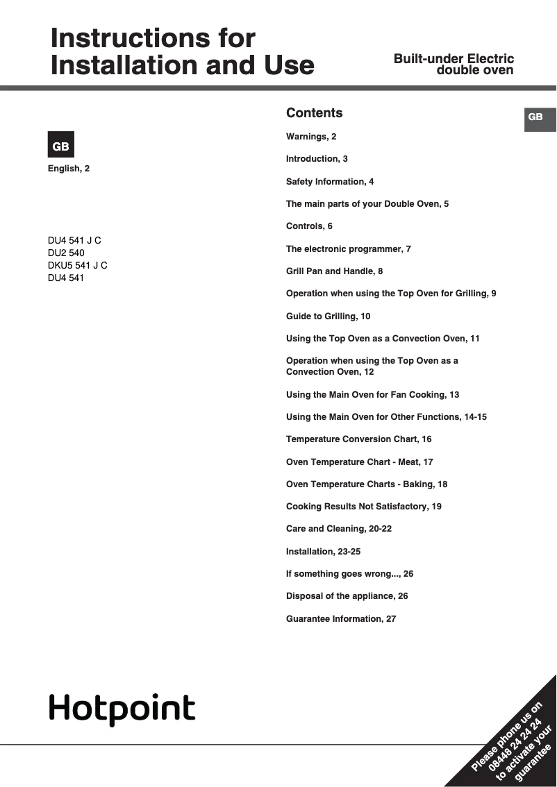 First page image of the manual for DU2 540 IX