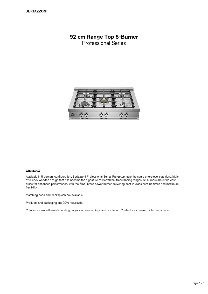 First page image of the manual for CB36500X