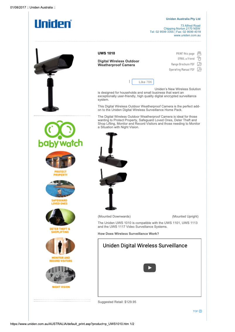 First page image of the manual for UWS 1010