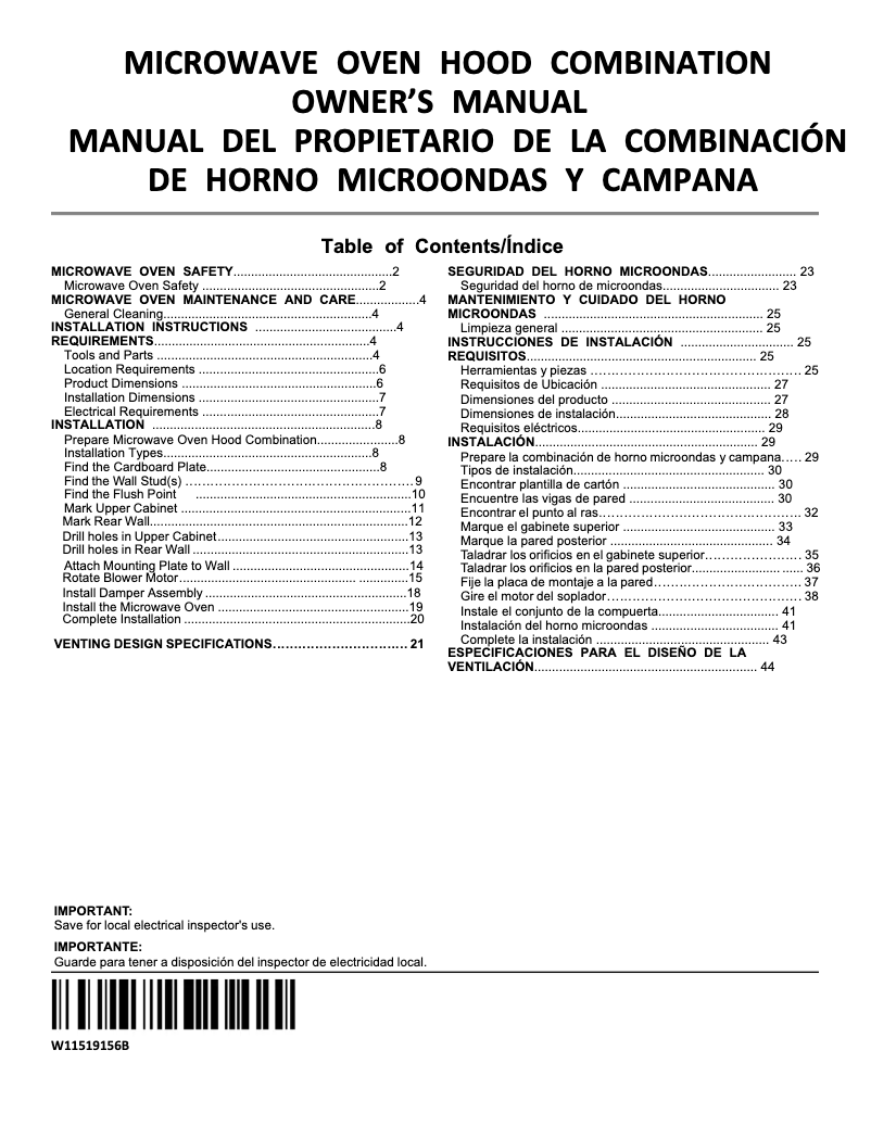 First page image of the manual for WMMF5930PW