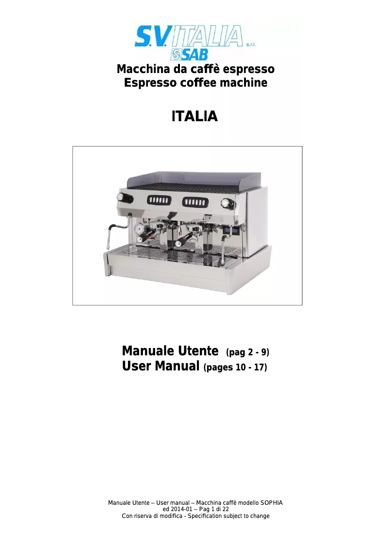 Page 1 of the manual User Manual SAB Italia