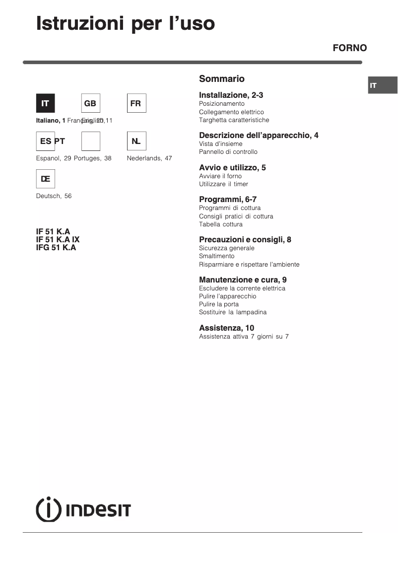 First page image of the manual for if 51k a ix