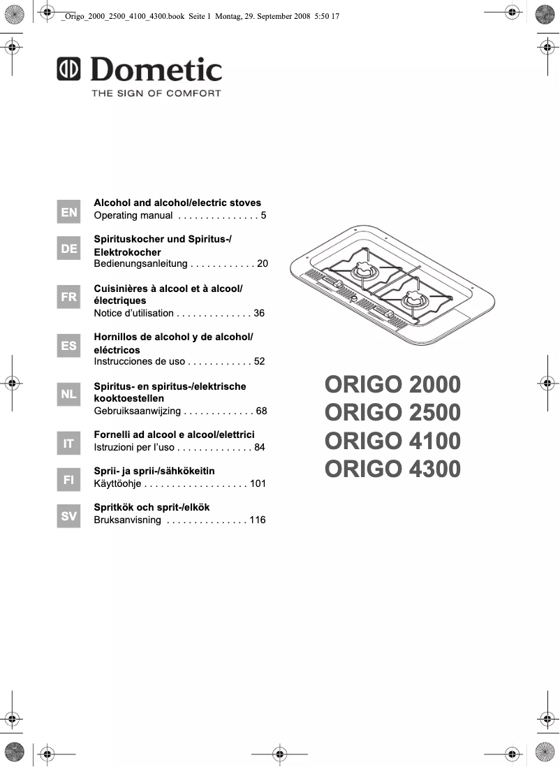 Page 1 de la notice Manuel utilisateur Dometic Origo 4300
