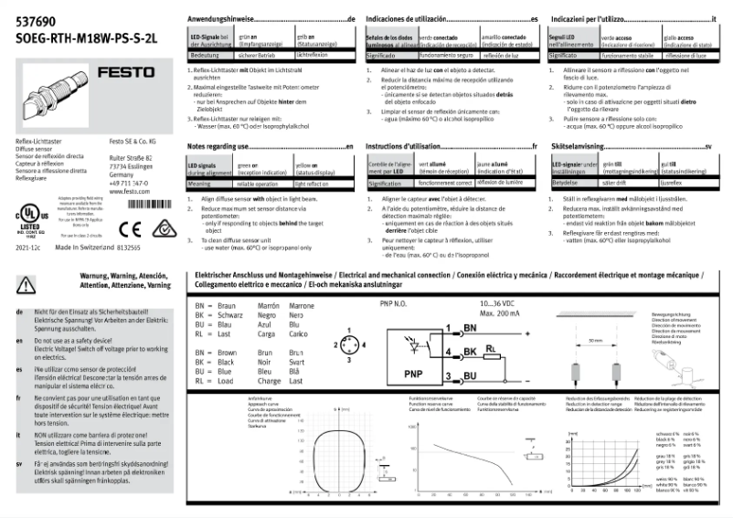 First page image of the manual for SOEG-RTH-M18W-PS-S-2L