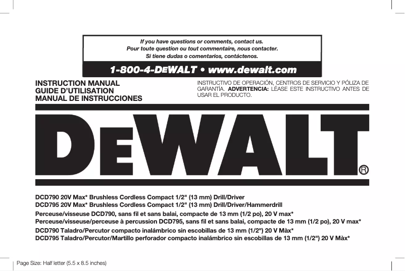 Page 1 of the manual User Manual DeWalt DCD795