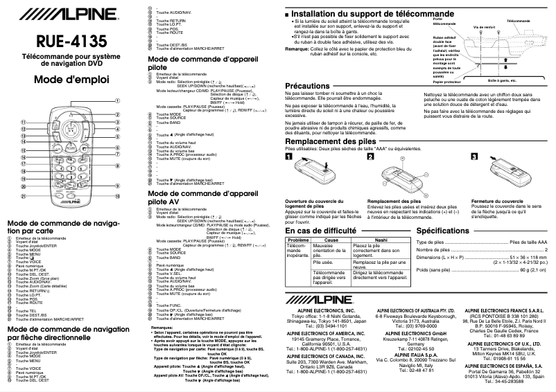Page 1 of the manual User Manual Alpine RUE-4135