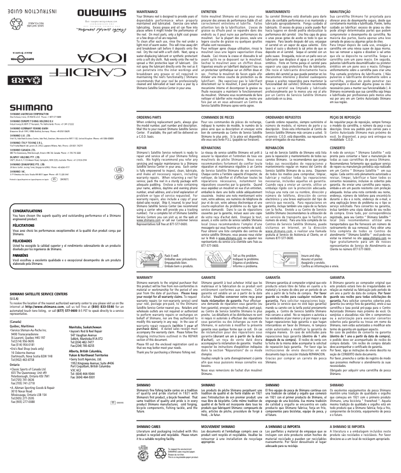 Page 1 of the manual User Manual Shimano Cardiff 100A