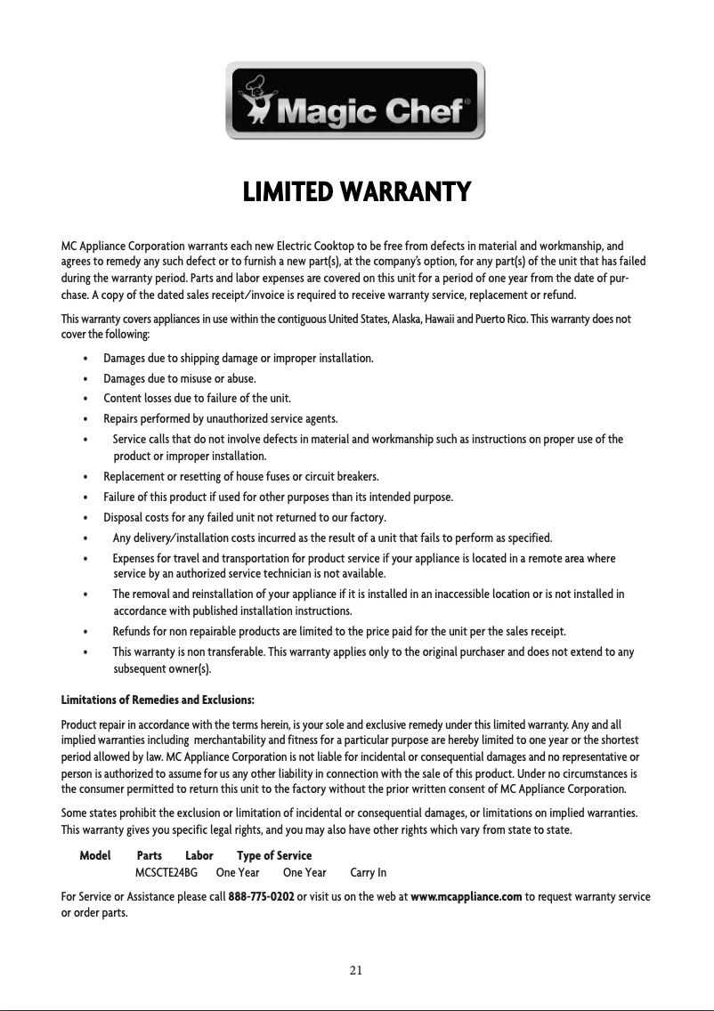 First page image of the manual for MCSCTE24BG