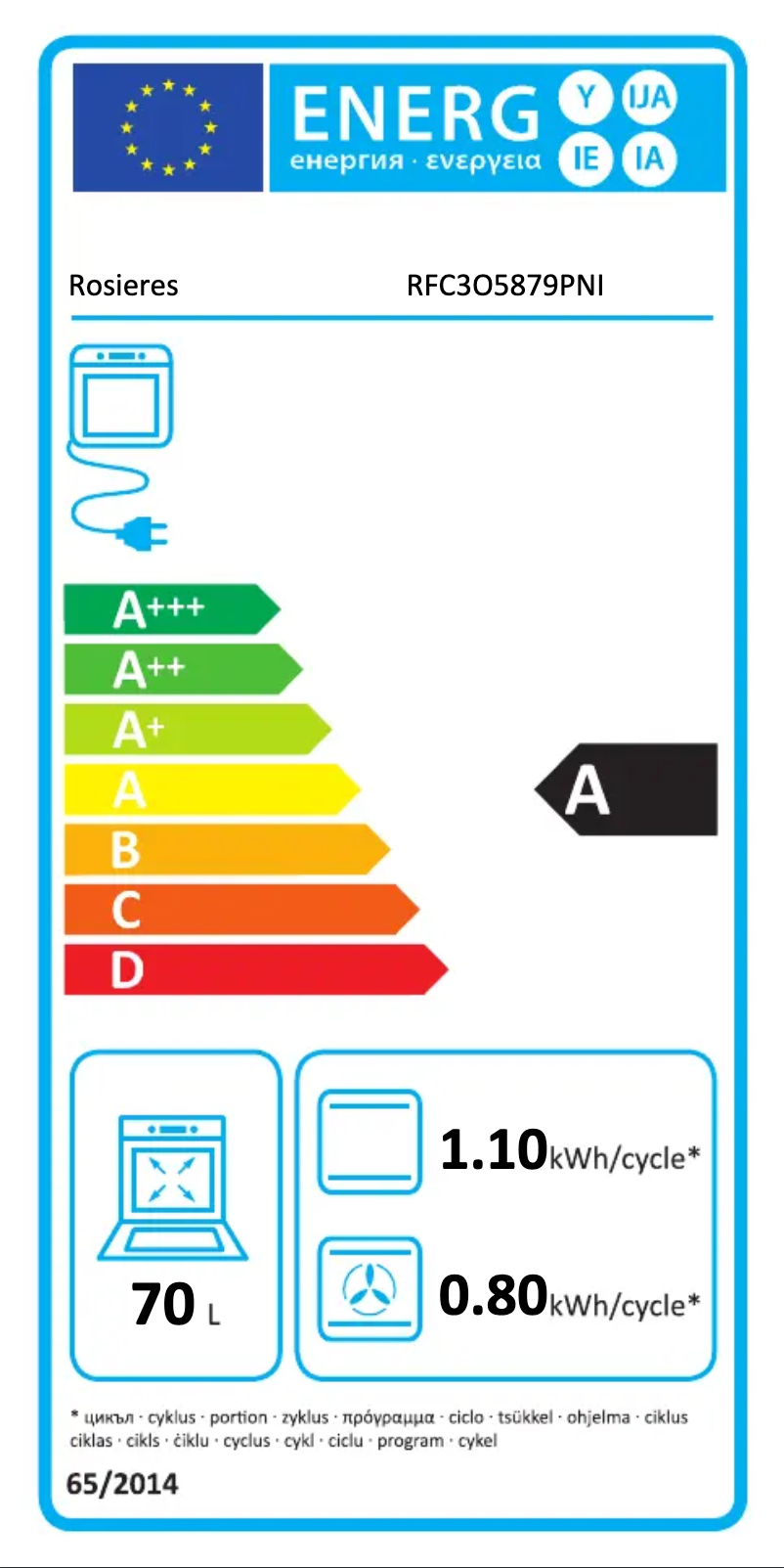 Page 1 of the manual Energy Label Rosieres RFC3O5879PNI