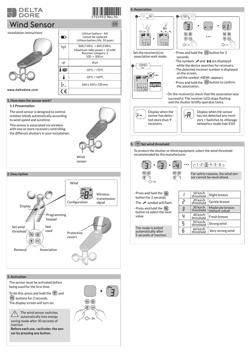 Page 1 de la notice Manuel utilisateur Delta Dore CV wind