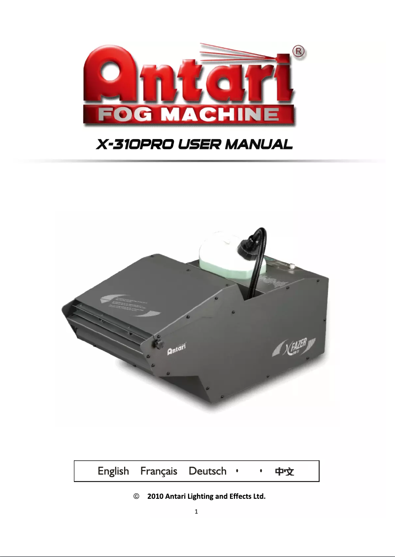 Page 1 of the manual User Manual Antari X-310 PRO