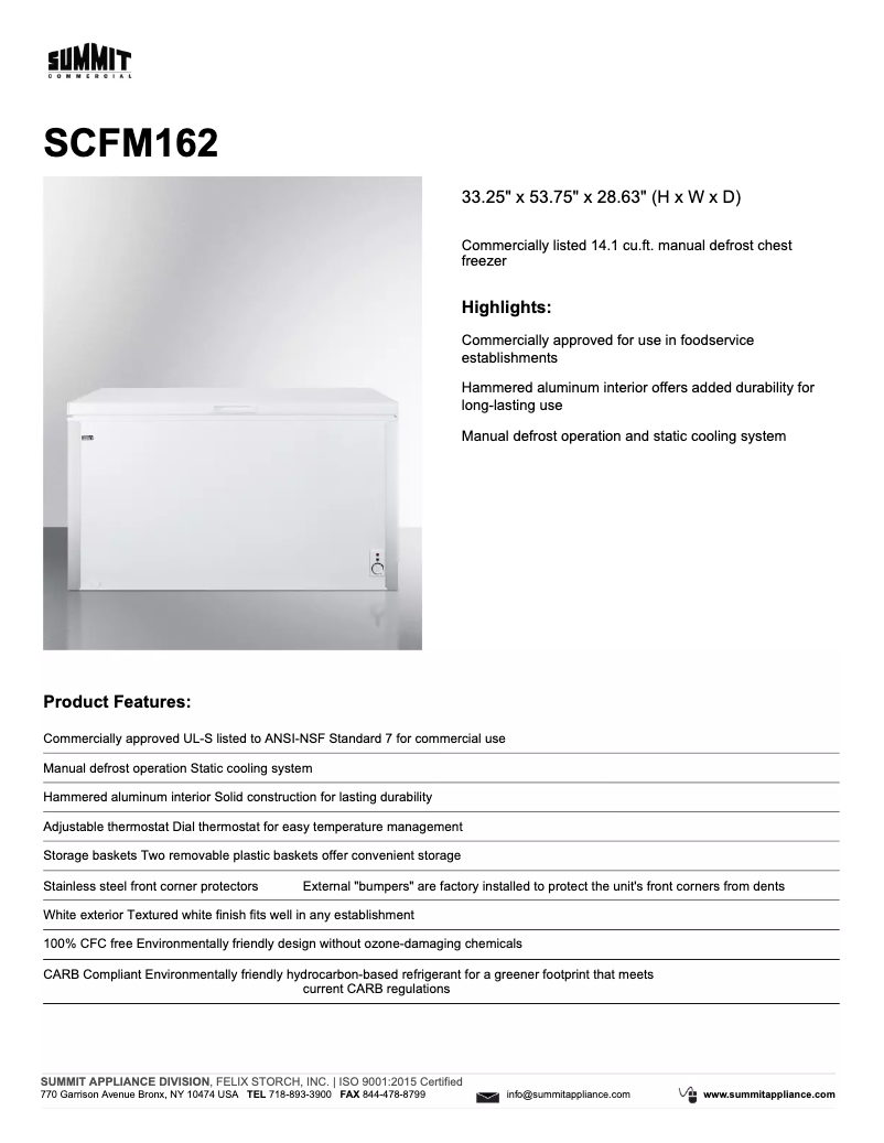 Page 1 of the manual Technical Sheet Summit SCFM162