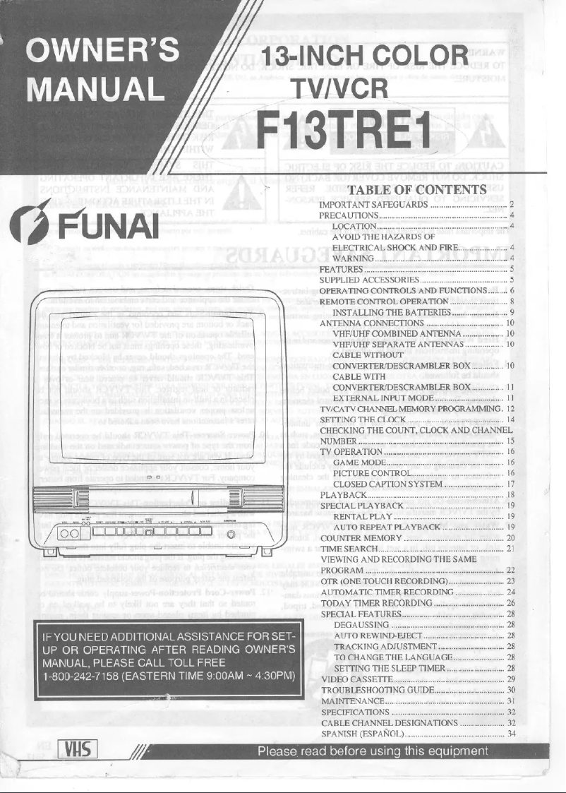 Page 1 of the manual User Manual Funai F13TRE1