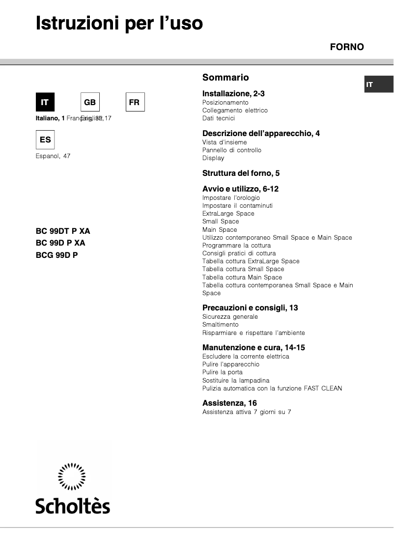Page 1 of the manual User Manual Scholtès BCG 99D P AN