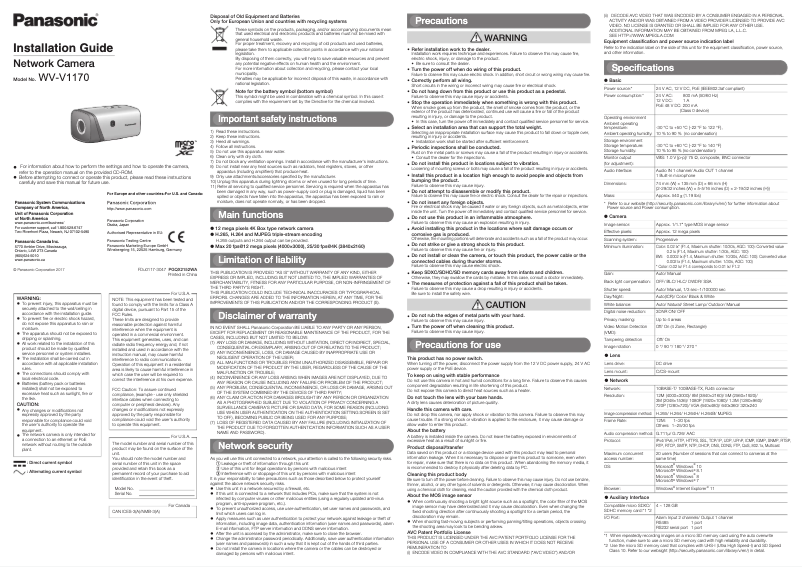 Page 1 of the manual User Manual Panasonic WV-V1170