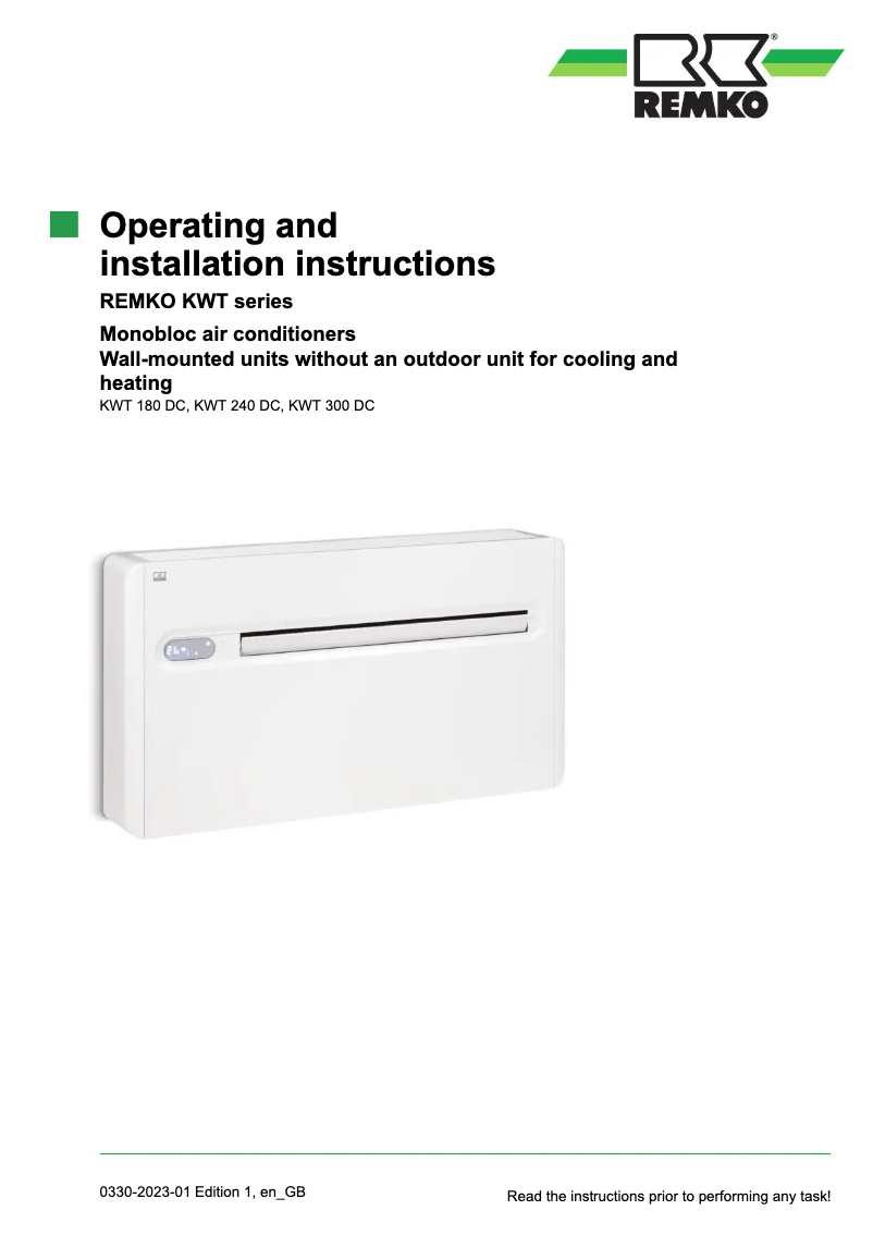 Page 1 of the manual Instruction Manual Remko KWT 240 DC