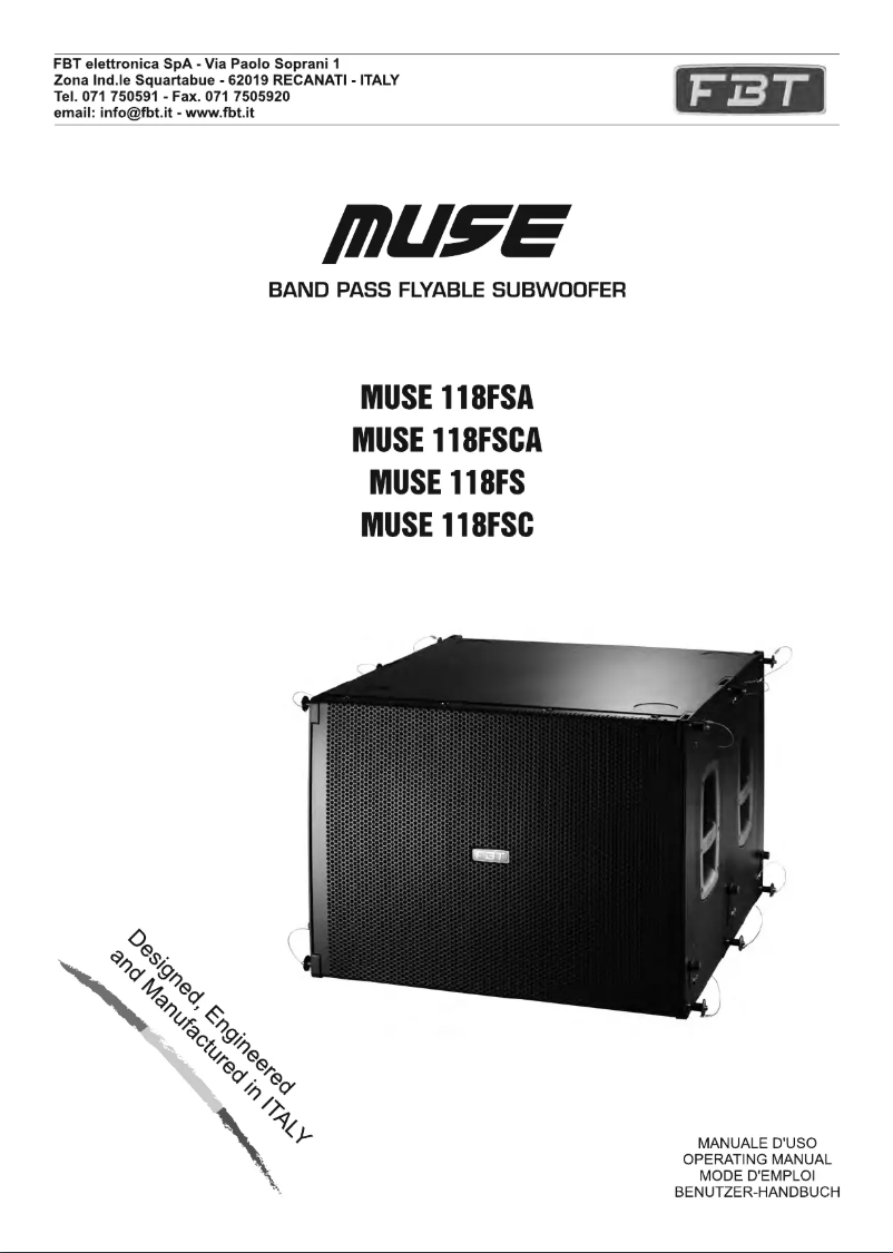 Page 1 of the manual User Manual FBT MUSE 118FS