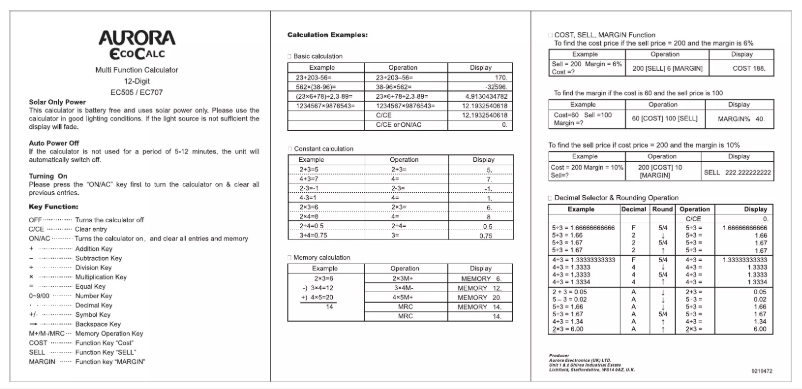 Page 1 of the manual User Manual Aurora EC707