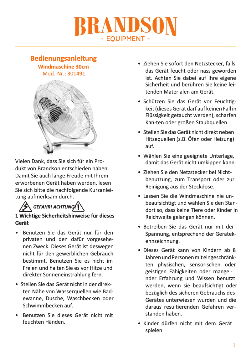 First page image of the manual for 301491