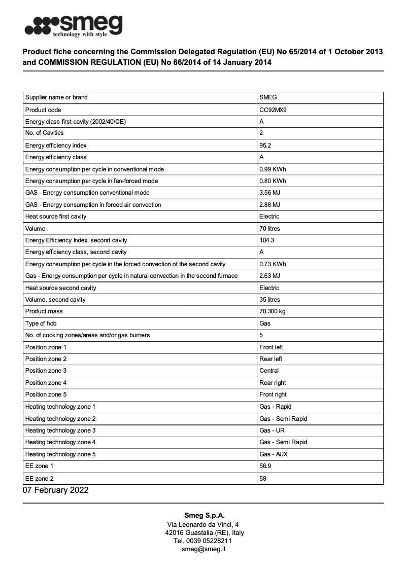 Page 1 of the manual Brochure Smeg CC92MX9