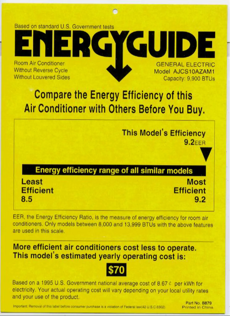 Page 1 of the manual Energy Label GE AJCS10AZA