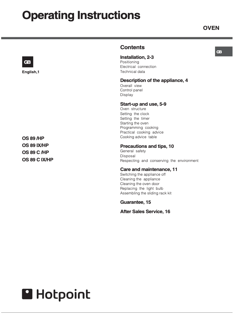 First page image of the manual for OS 89 IX