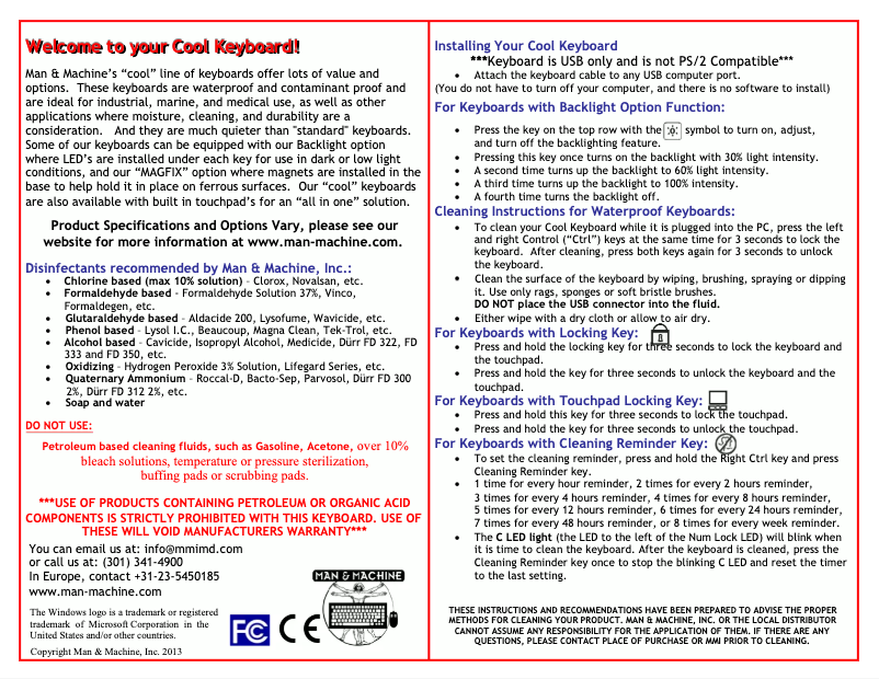 First page image of the manual for Really Cool LP