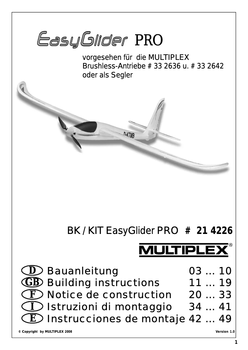 First page image of the manual for Kit EasyGlider PRO