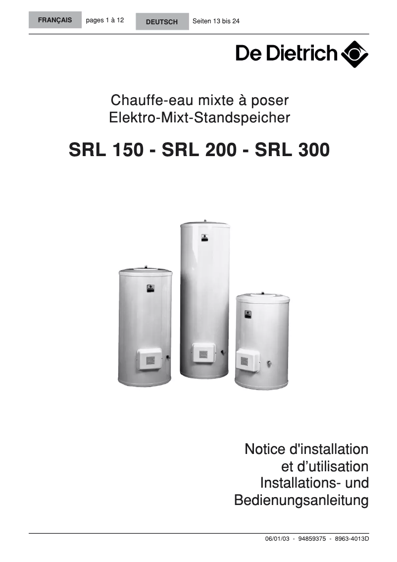 Page 1 of the manual User Manual De Dietrich SRL 300