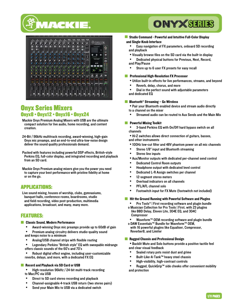 Page 1 of the manual Technical Sheet Mackie Onyx 8