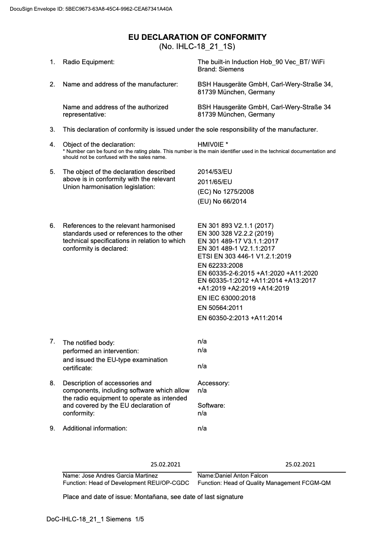 Page 1 of the manual User Manual Siemens EX975KXX1E