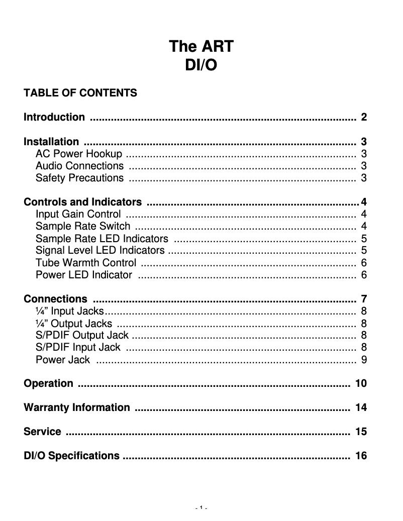 First page image of the manual for DI/O