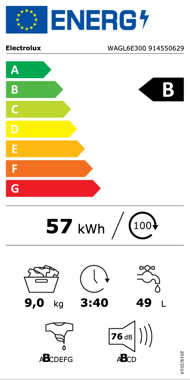 Page 1 of the manual Energy Label Electrolux WAGL6E300