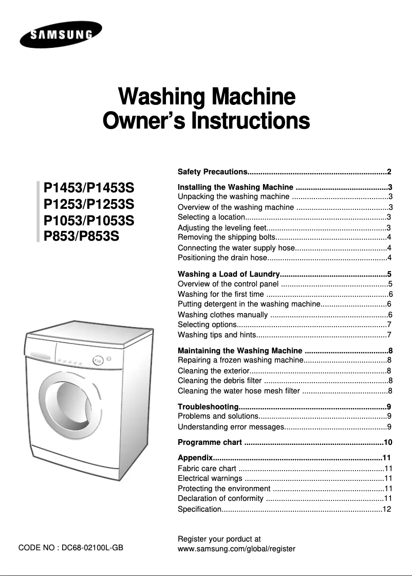 Page 1 of the manual User Manual Samsung P1453S