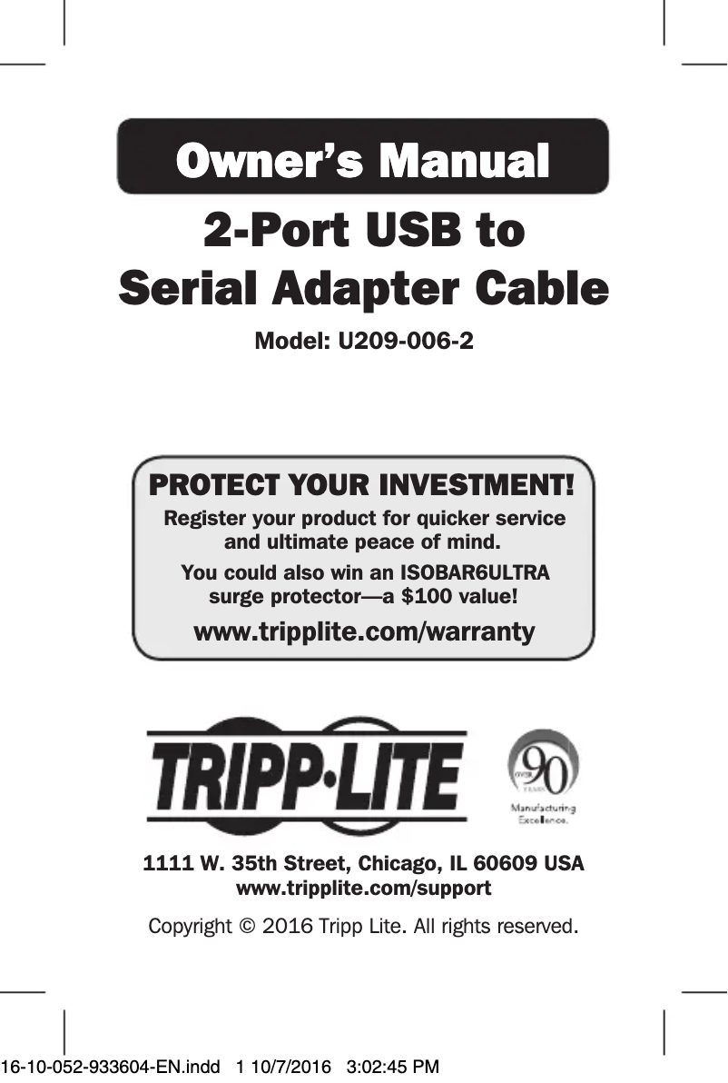 First page image of the manual for U209-006-2