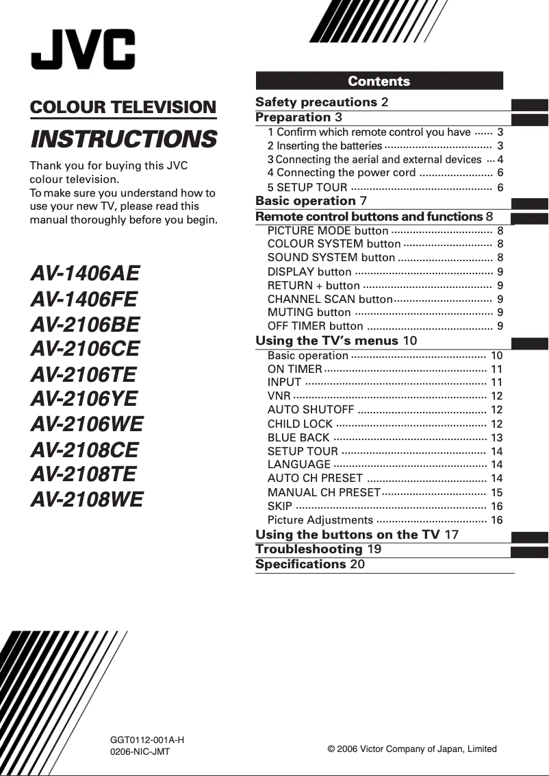 First page image of the manual for AV-2106YE