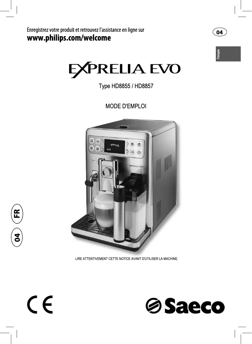 First page image of the manual for Saeco Exprelia EVO HD8855