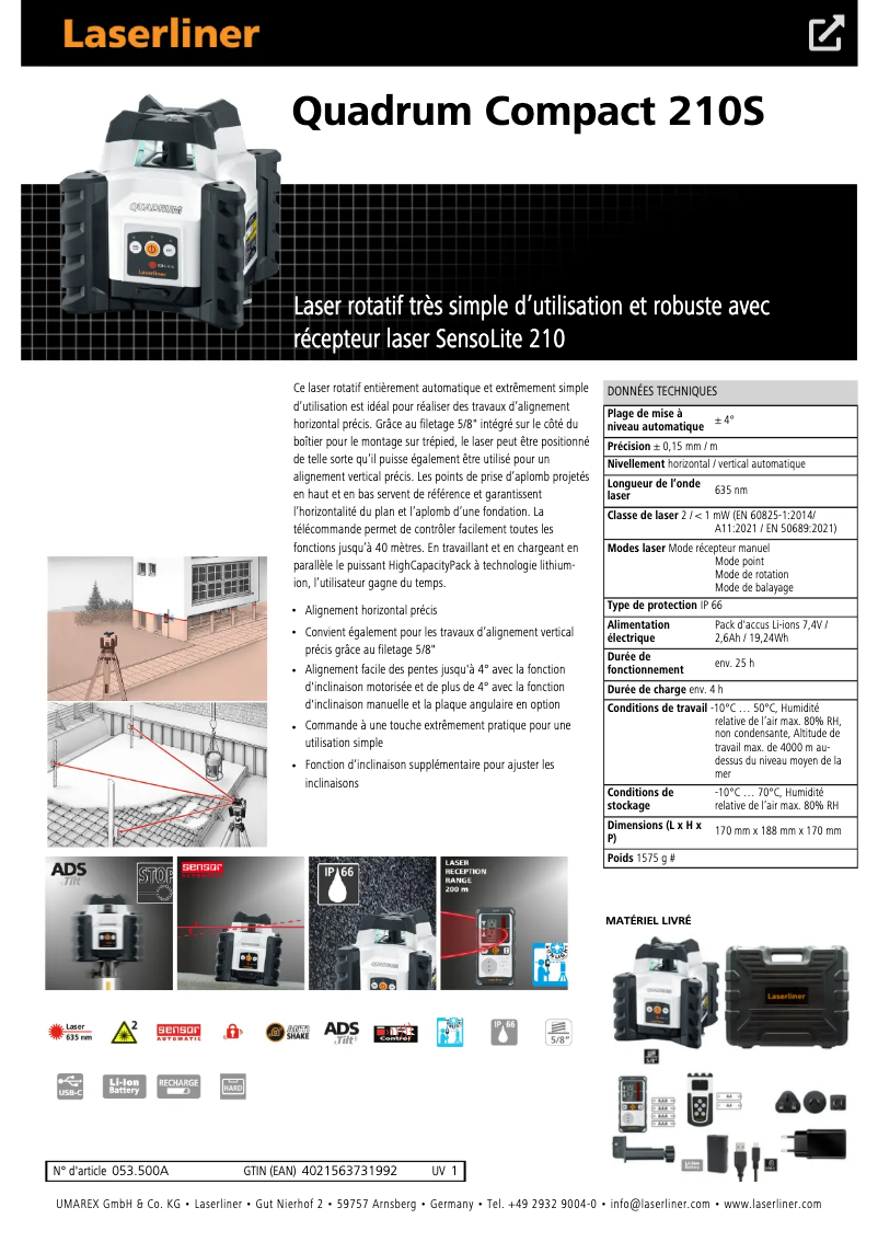 Page 1 of the manual Technical Sheet Laserliner Quadrum Compact