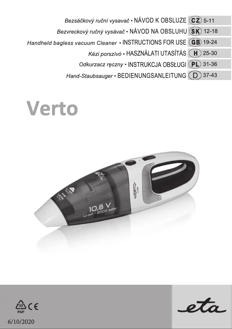 Page 1 of the manual User Manual Eta Verto