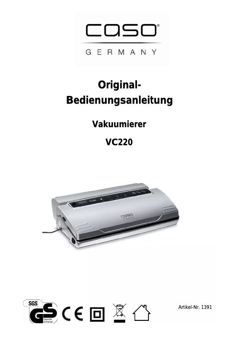 Page 1 of the manual User Manual Caso VC220