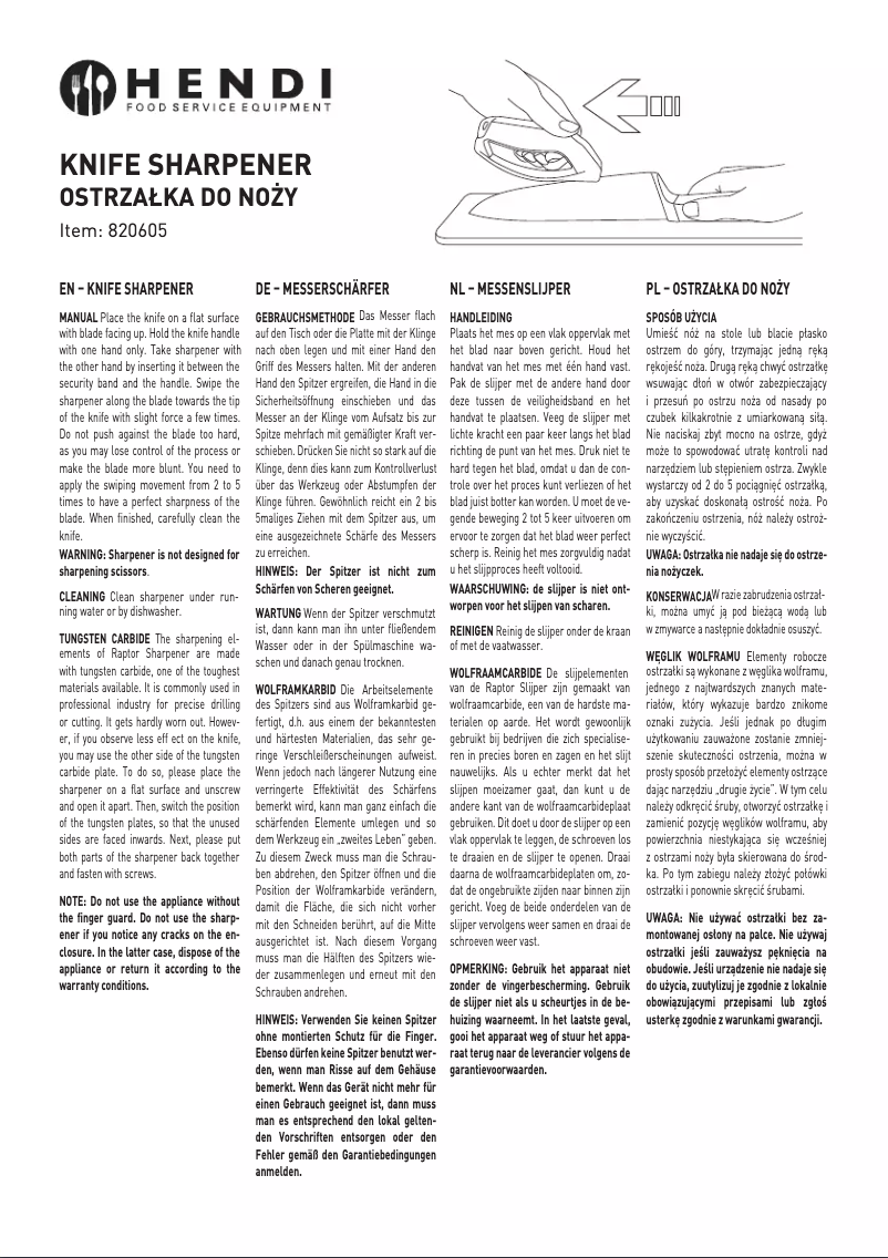 Page 1 of the manual User Manual Hendi 820605