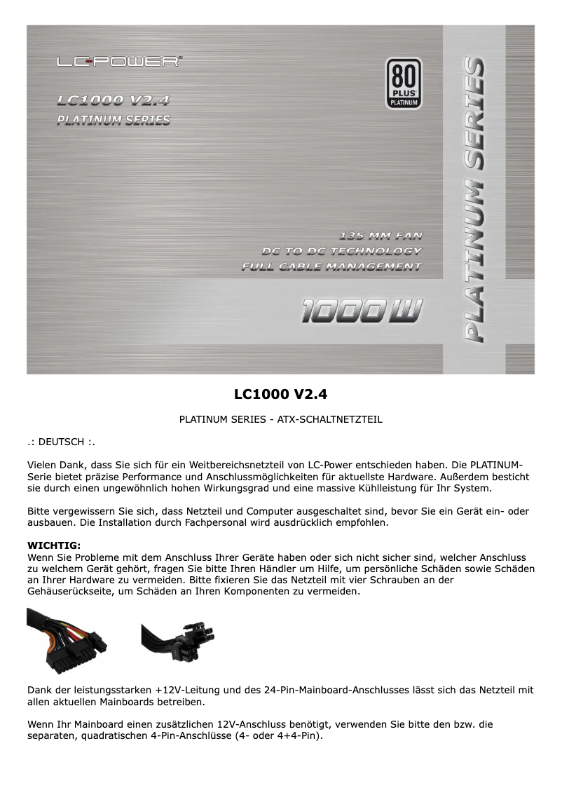 First page image of the manual for LC1000 V2.4