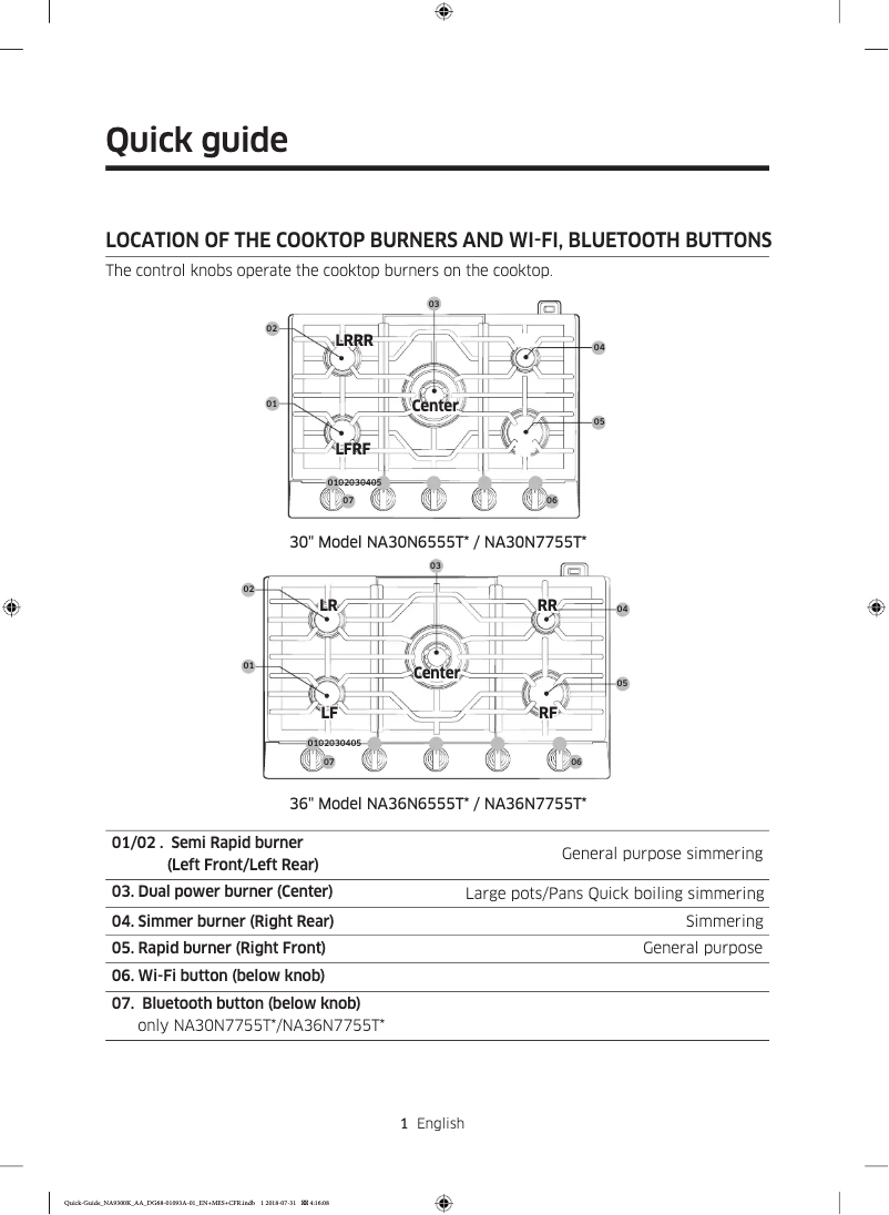 Page 1 of the manual Installation Guide Samsung NA36N7755TS