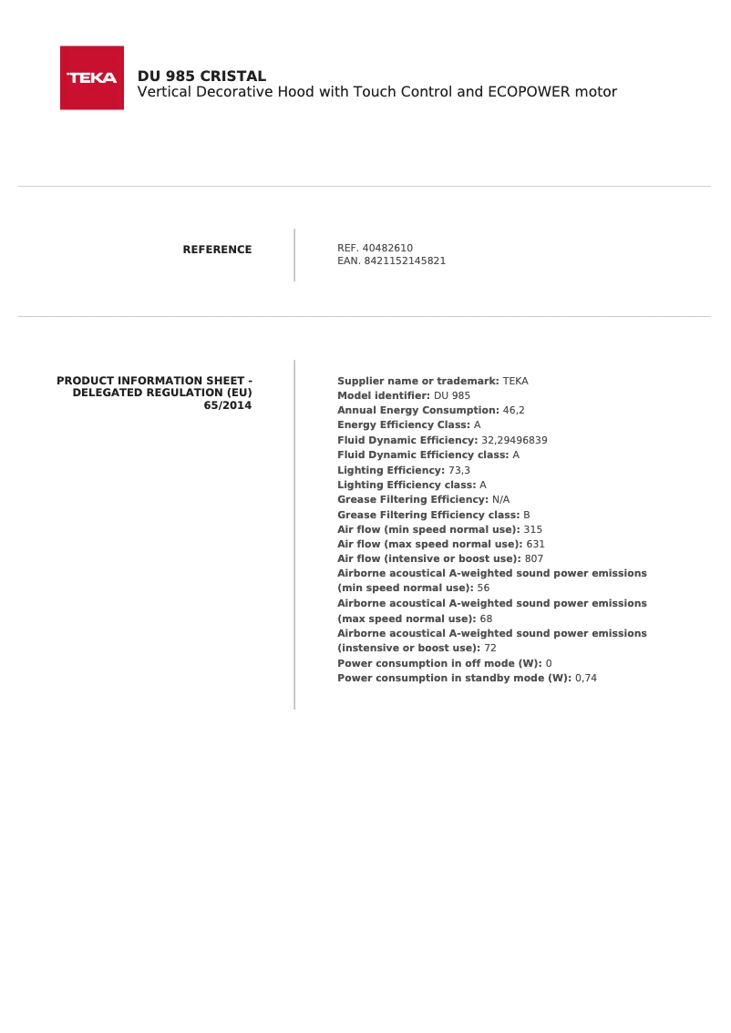 First page image of the manual for DU 985