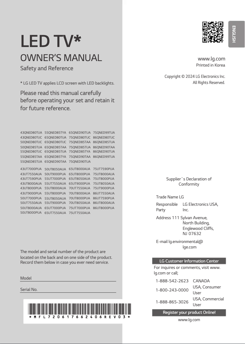 Page 1 of the manual User Manual LG 75UT7000PUA