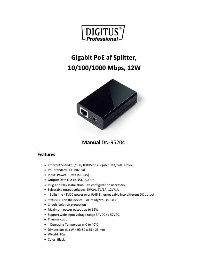 Page 1 of the manual User Manual Digitus DN-95204