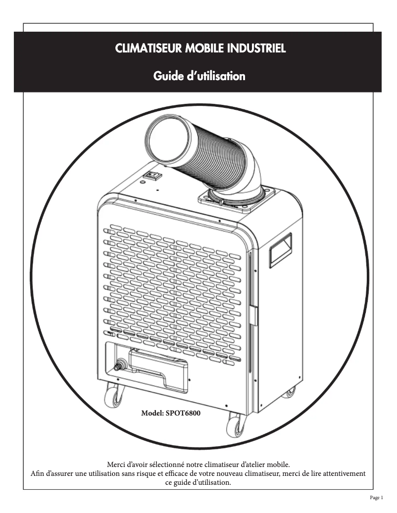 Page 1 of the manual User Manual Perfect Aire SPOT6800